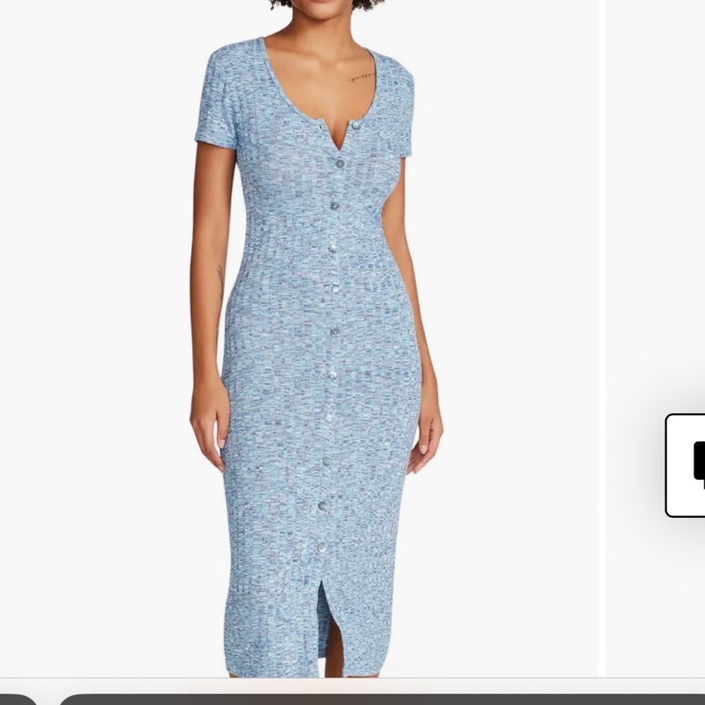 Steve Madden Blue Midi Slit Dress with Scoop Neck and Short Sleeves